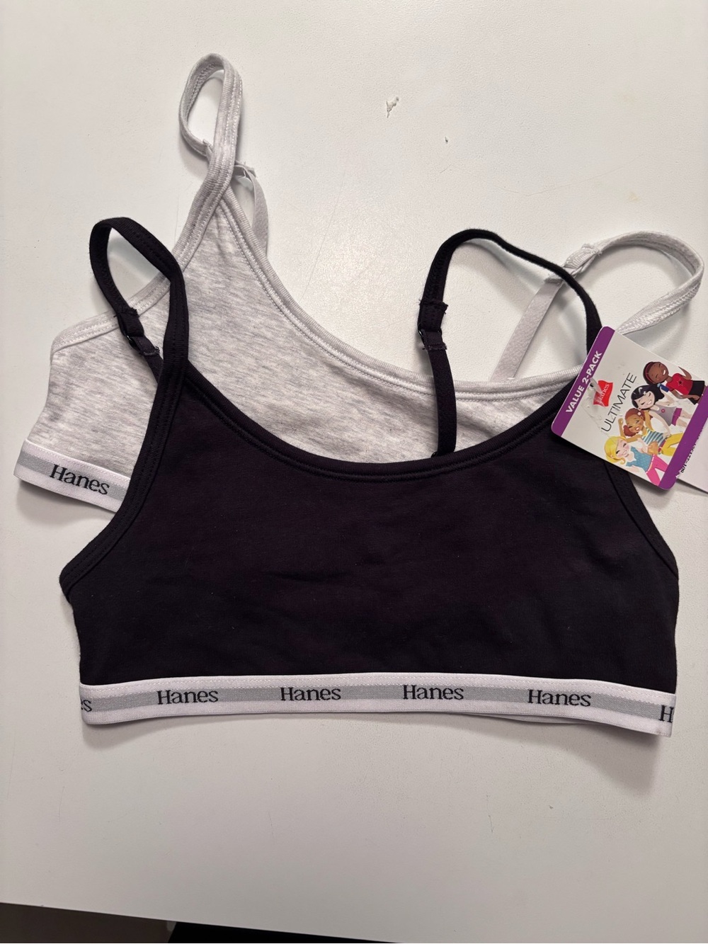 Hanes 2-Pack Black & Heather Gray Cotton Wireless Bralettes